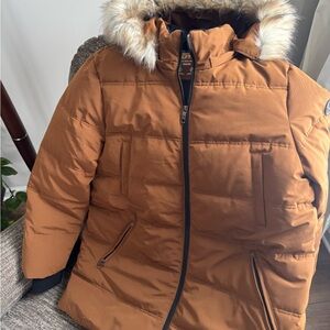 Women’s Nautica Brown Puffer Jacket with Faux Fur Hood